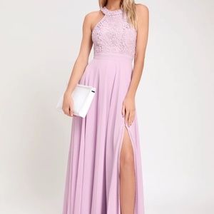 LULU Lavender Halter Lace Dress with Slit